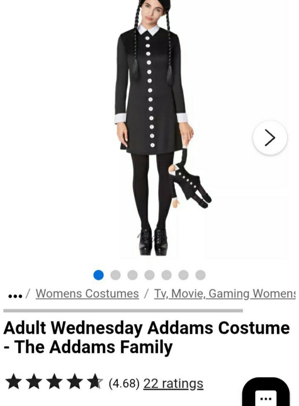 Spirit Adult Wednesday-Style Black Dress with White Collar